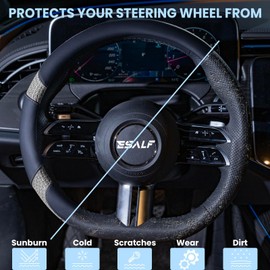 ESALFAUTO Custom-Fit for Ford Steering Wheel Cover, Microfiber Leather Car Steering Wheel Cover Protector, Non-Slip, Durable, for Ford Accessories Interior (D-Style,for Ford)