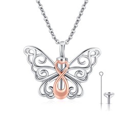 CRWENG Butterfly Urn Necklaces 925 Sterling Silver Urn Necklaces Butterfly Pendant Necklace Cremation Souvenir Women's Jewellery Memorial Gifts, Sterling Silver, No Gemstone