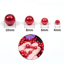 TOAOB 370pcs Glass Pearl Beads Red Round Loose Imitation Pearls Beads 4mm 6mm 8mm 10mm in for Jewellery Making Necklace Bracelet Craft