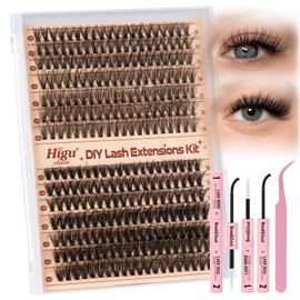 Wimpern-Cluster-Kit 30D + 40D, Higu clace natürliche Einzelwimpern-Set, gemischt, 10–18 mm, DIY-Wimpernverlängerungs-Kit mit Bond und Dichtung und Applikator, Cluster-Wimpern-Set für Anfänger (30D +