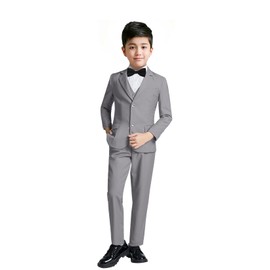 YuanLu Boys Suits 5 Piece Kids Tuxedo Formal Wear Ring Bearer Suit Gray Size 12