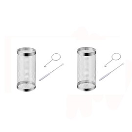 Rolling Grill Baskets, Stainless Steel Grill Mesh, Rolling Grill Baskets for Outdoor Grill, Portable Grill Nets Cylinder for Shrimp, Meat Barbecue Camping Picnic with Fork&Handle,7.8IN,2Pack