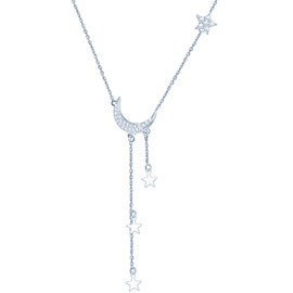 Yumilok Women's Necklace 925 Sterling Silver Stars Moon Tassels Zirconia with Pendant for Women Birthday Mother's Day, Sterling Silver, Cubic Zirconia