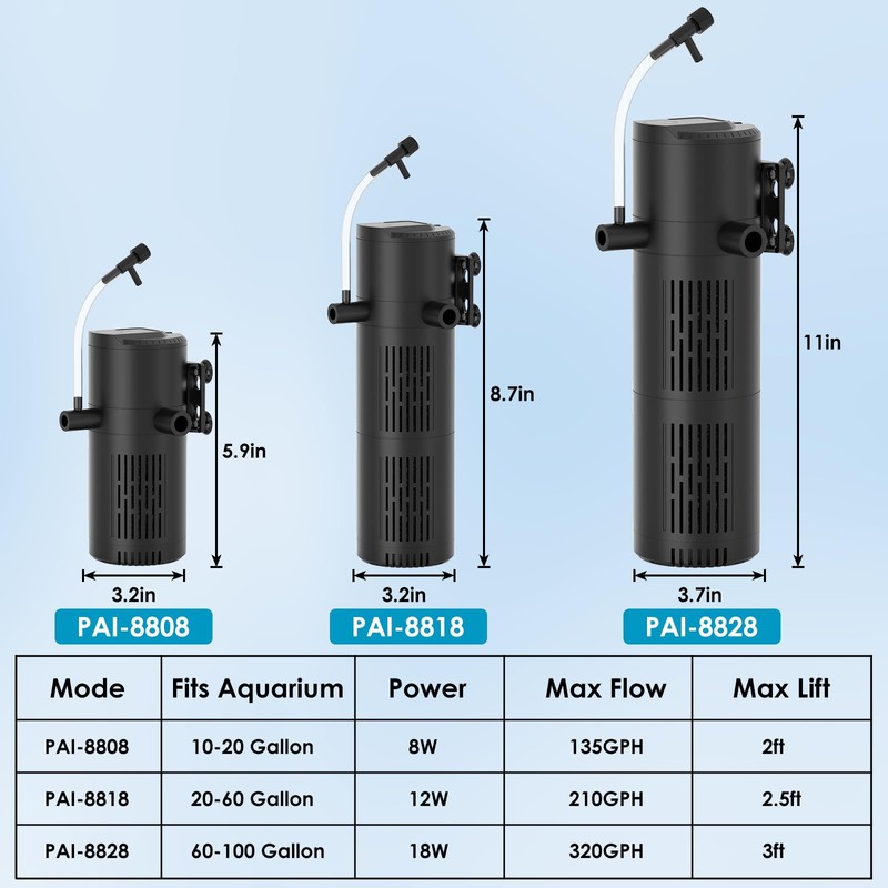 Devopet Aquarium Filter for 10-20 Gallon Tanks, Internal Fish Tank