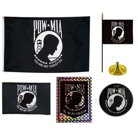 MWS POWMIA POW MIA Military Flag Set (3x5 Flag, Decal, Lapel Pin, Desk Flag & Patch) 3'x5'