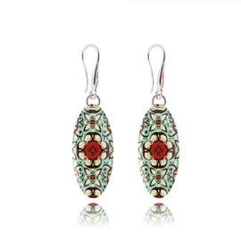 Handmade Long Thin Flower Oval Dangle Earrings Jewellery for Women (Grey Burgundy)