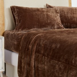 NY Loft Ultra Soft Micro Fleece Sheets Set with Extra Deep Pockets | Extra Soft Velvet Fleece Sheet Set | Super Plush Polar Fleece | Velvet Plush Cozy Warmth | King - Walnut Brown