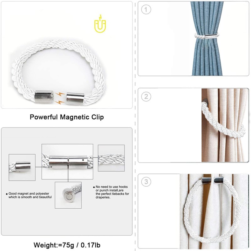 Magnetic Curtain Tiebacks 2 Pack Strong Convenient Tie Backs Clips