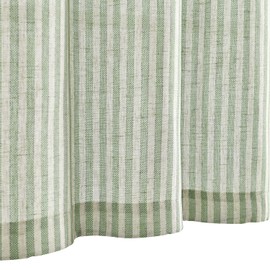 Vangao Stripe Farmhouse Kitchen Curtains 24 Inch Length Linen Blend Cafe Curtains Tickingstripe Tier Curtains Pinstripe Semi-Sheer Small Window Curtains Rod Pocket 2 Panels Green on Beige