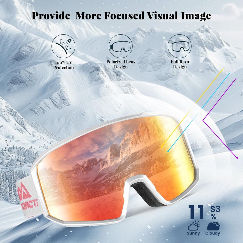 POPOACTI Polarized Cylindrical Ski Goggles,100% UV Protection,Anti Fog,Snowboard Goggles for