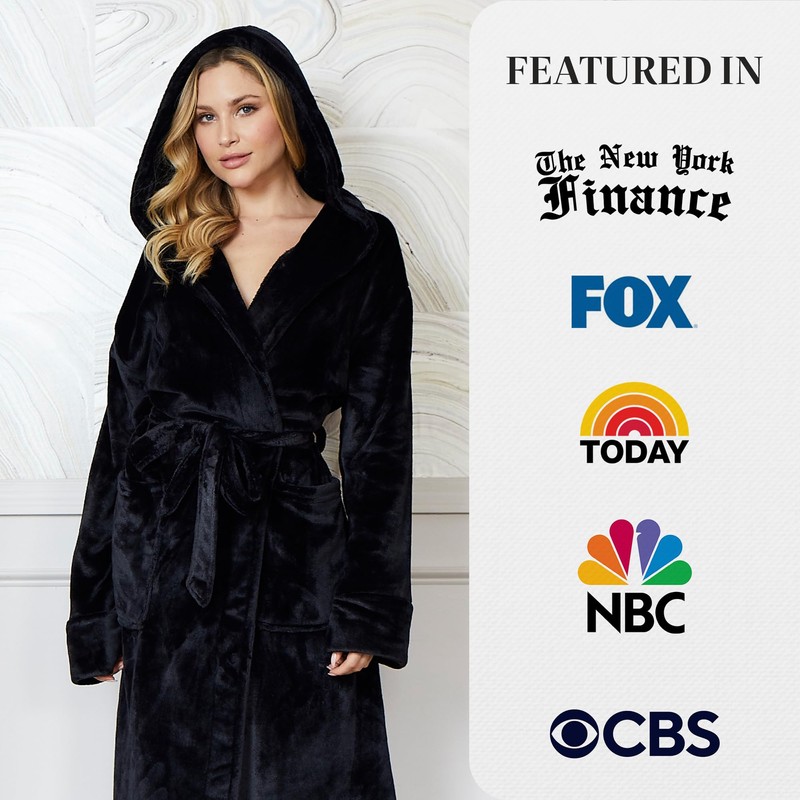 Lotus Linen Hooded Plush Bathrobe for Women, Soft and Cozy