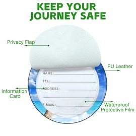 iapodiad Round Cute Luggage Tags 2 Pack Beach and Palm Tree Creative Baggage Tags,Cruise Travel Baggage Suitcases Tag with Stainless Steel Loop ID Tag Privacy Flap