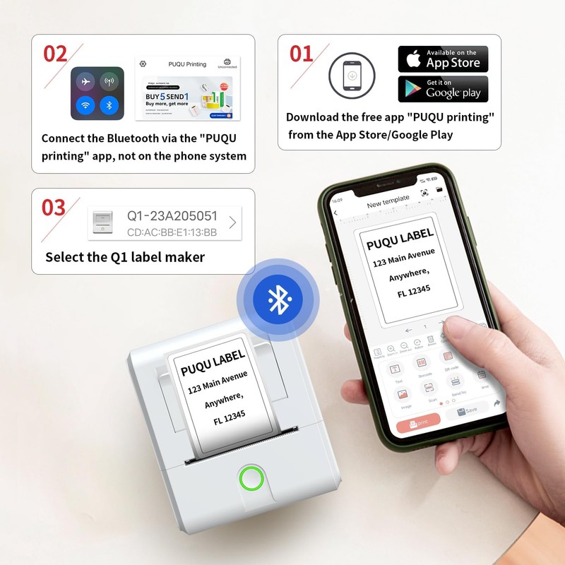 PUQU Q1 Label Maker Machine with 40x30mm Tape, All Free