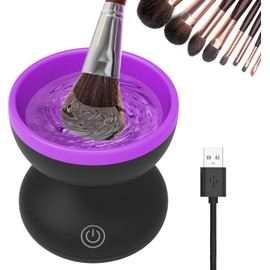 Luxiv - Máquina limpiadora de brochas de maquillaje eléctrica, para todos los tamaños, máquina giratoria automática, limpiador de brochas de maquillaje portátil (negro y morado)