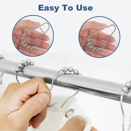 Final Friday 12 Shower Curtain Hooks Rust Proof, Bathroom Set Shower Curtain Rings, Silver Decorative Shower Hooks for Inside Shower, Stainless Steel Curtain Rod Hooks for Drapes