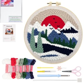 Enkor Punch Needle Kit Adults Beginner,Needle Punch Embroidery Kits Beginners Kids Include Instructions Video,Tool with Punch Needle Fabric,Hoop, Yarns,Needles Threader-Winter Sun S1