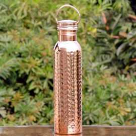 ANCIENT IMPEX Hammered Pure Copper Water Bottle with HANDLE for Ayurveda Health Benefits, 33.84 US FL Oz Capacity