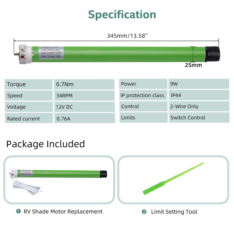 DM25DS 12V RV Awning Shade Replacement Motor – Fits 1-3/16"