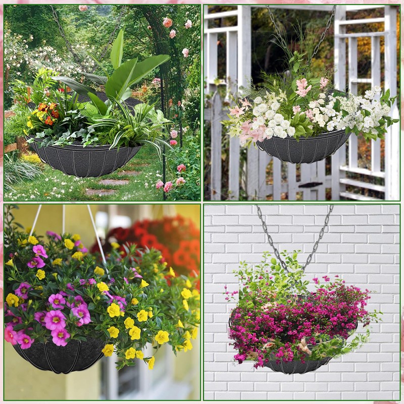 Black Hanging Basket Liners, Round Fabric Planter Basket Liner, Hanging