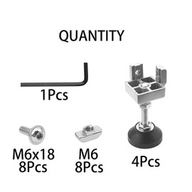 Rrina 4 Sets 4040 Series Aluminum Profile Adjustable Feet for T Slot 8mm Leveling Leg
