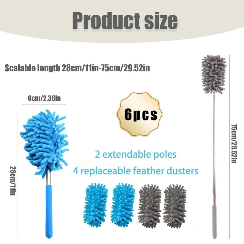 ElevaPulse Pack of 4 Long Telescopic Washable Flexible Dusters with