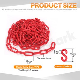 Rustark 21pcs Red Plastic Chain Links with Connector Hooks Plastic Chain Barrier Safety Barrier Chain for Crowd Control Construction Sites Parking Space Management