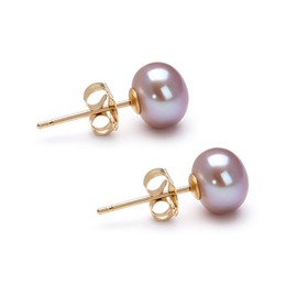 Freshwater Cultured Pearl Earrings Stud AA Graded 9mm Lavender Stud Earrings for Women with 925 Sterling Silver Settings and Jewelry Gift Box - Orien Jewelry