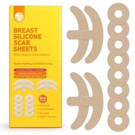Láminas de silicona para cicatrices de mama: incluye 8 tiras suaves para areola y 4 láminas de anclaje. Cinta de silicona reutilizable de grado médico para cicatrices quirúrgicas (amarilla).