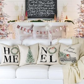 YCOLL Cushion Covers, Christmas Cushion Covers, Decorative Cushion Covers for Decoration, Christmas, Sofa, Bedroom, Couch, 50 x 50 cm, Set of 4