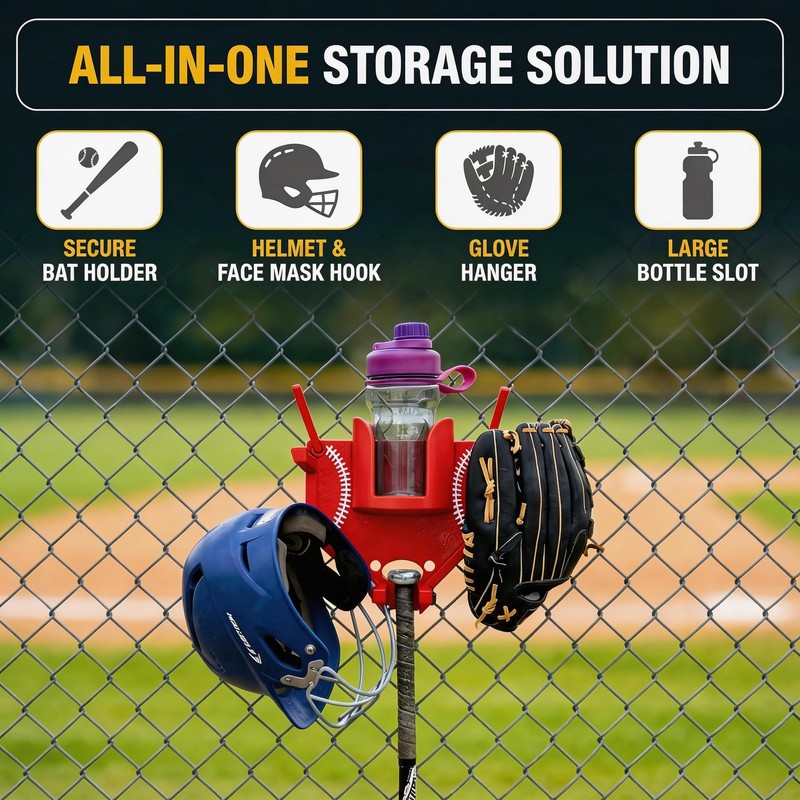 MCNULGUR Baseball Softball Dugout Organizer - Fence-Mounted Hanging Holder for
