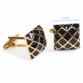 AKORD Vintage Square Cufflinks for Men, Gold with Black