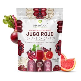 Jugo Rojo 300g - con Antioxidantes, Resveratrol, Astaxantina, Ácido Alfa Lipoico, Stevia y Vitaminas | Sabor a Frutos Rojos | Bebida Nutritiva y Refrescante, Sin Aditivos Artificiales | BALANFOOD