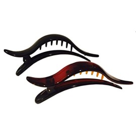 Parcelona French Brill Beak Set of 2 Large Black Tortoise Shell Brown Salon Hinge Side Slide In Alligator Hair Clip Clamp 4.5 Inches
