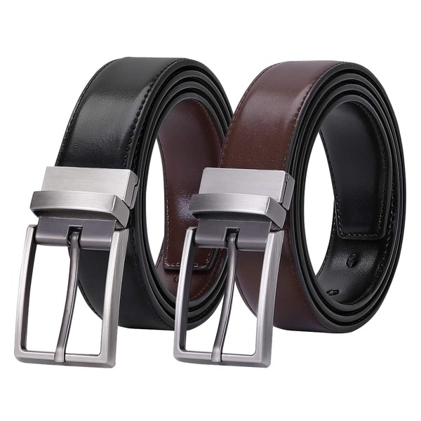 Men's Belt, Leather Reversible Belt for Men Black Brown Dress