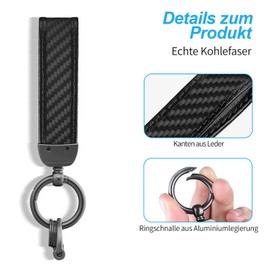 T-carbon Genuine Carbon Fiber Key Chain Fashion Simple Portable Durable Car Key Chain Key Storage Black, Matt Black