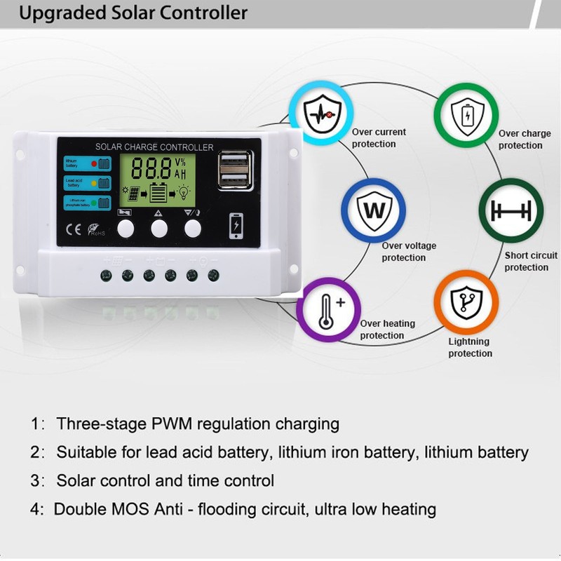 Solar Controller Industrial Chip LCD Display Overload Protection Solar Regulator