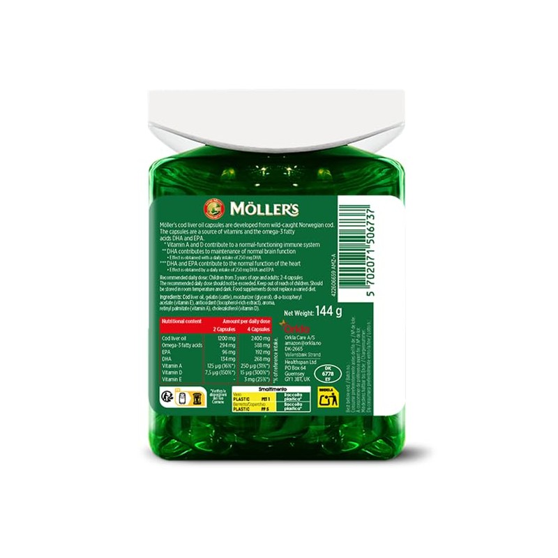 Moller's Cod Liver Oil Capsules Omega-3 Fatty Acids DHA &