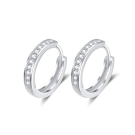 Small 925 Sterling Silver Hoop Earrings with Cubic Zirconia for Women and Girls, Silver, Silver 13 mm