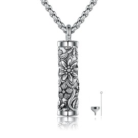 ONEFINITY Daisy Urn Necklace 925 Sterling Silver Bar Daisy Cremation Jewellery for Ashes Memorial Jewellery for Women Men, Sterling Silver