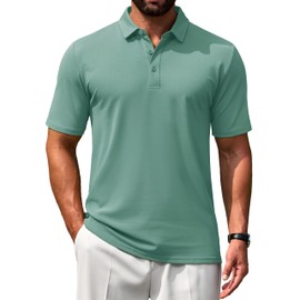 Cotrasen Men's Polo Shirts Short Sleeve Cotton T-Shirts 3 Buttons Classic Fit Casual Lightweight Performance Golf Shirts Gray Green M