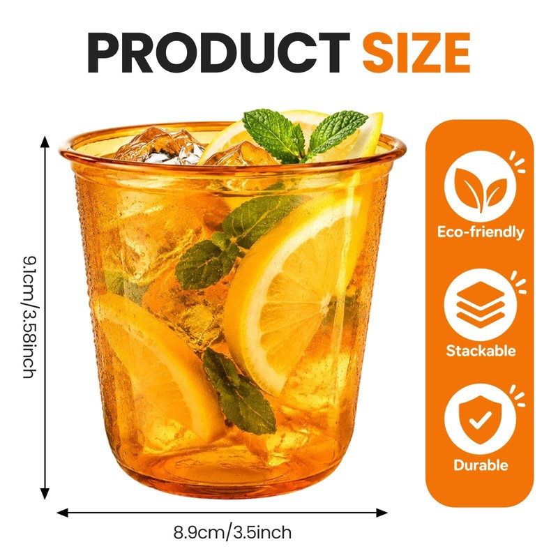 100 Pack 12oz Clear Orange Disposable Stemless Wine Glasses