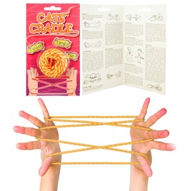 Cats Cradle Portable Retro 90s String Game, Neon Orange and Yellow, Approx Length 1.6m (160cm), Trick Manual Included, Great for Motor Skills, Imagination, Creativity, Playing Solo and with Friends