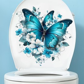 Bonfage Fun Frog Toilet Cover Sticker Decals,Fish Bird Flower Leaf Waterproof Toilet Lid Tank Seat Decals Cistern Self-Adhesive Bathroom Wall Sticker, White