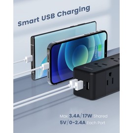 Power Strip Surge Protector, 9 Widely Spaced Outlets with 3 USB Ports, 3 Side Outlet Extender with 6.5 Ft Extension Cord, 1050 Joules, Flat Plug, Wall Mount Charging Station for Home Office Dorm Black