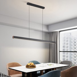 47" LED Linear Pendant Light Fixtures, 25W Dimmable Pool Table Light with Remote, Modern Island Lights for Kitchen Dining Room Living Room Office Bar, 3000k-6000k, Black