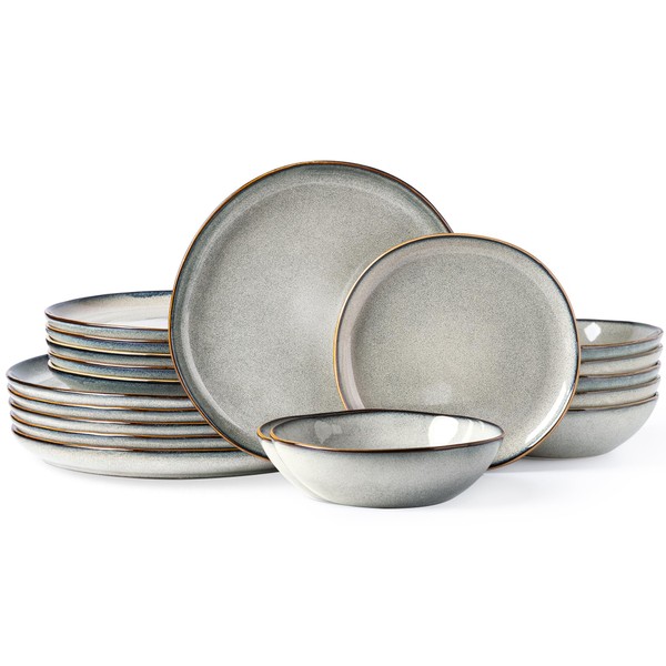 AmorArc Ceramic Dinnerware Sets,Handmade Reactive Glaze Plates and Bowls Set,Highly