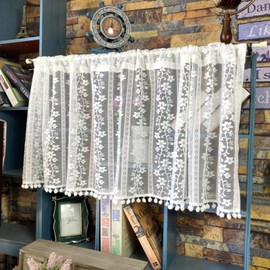 champracer Net Curtain, Kitchen Curtain, Cotton Hollow Boho Short Curtain, Embroidery, Panel Curtain, Country House Style, Bistro Curtain, Lace Curtains, Semi-Transparent Curtain (150 x 20 cm)