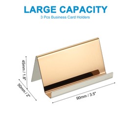 PATIKIL Business Card Holder for Desk, 3Pcs Business Card Holders Stainless Steel Card Stand Organizer Cards Display for Office Exhibition, Rose Gold