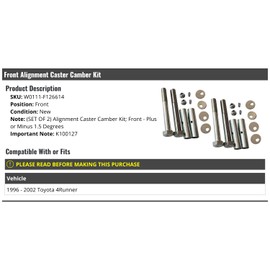 Marketplace Auto Parts Toyota 4Runner Front Alignment Caster Camber Kit - 1996-2002 (Set of 2) - Plus or Minus 1.5 Degrees - K100127