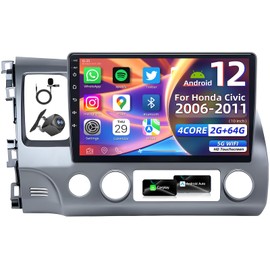 4 Core 64G Car Radio for Honda Civic 2006-2011: 10.1” Touch Screen Stereo with Wireless Carplay Android Auto 5G WiFi GPS Bluetooth FM RDS SWC AHD Backup Camera